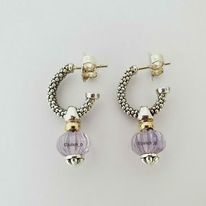 LAGOS Sterling Silver 18k Caviar Forever Amethyst Melon Bead Hoop Earrin…